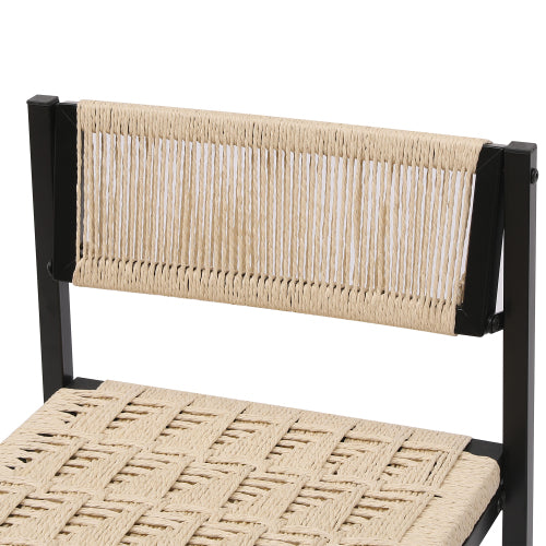 Set of 2 Woven Bar Stools with Backrest Paper Rope Weave Dining Chairs for Kitchen Island (Style B Black & Creamy White)