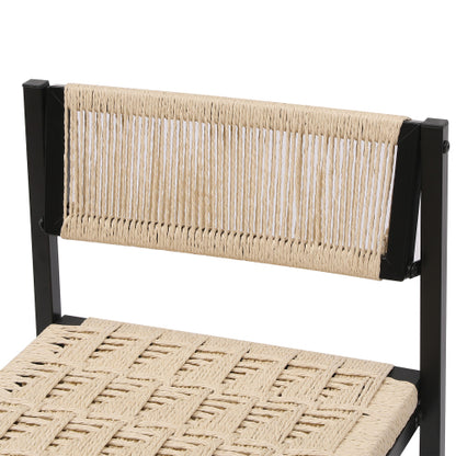 Set of 2 Woven Bar Stools with Backrest Paper Rope Weave Dining Chairs for Kitchen Island (Style B Black & Creamy White)