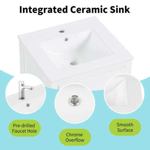 20" Bathroom Vanity with Sink, Bathroom Cabinet with Soft Closing Door, Storage Rack and A Drawer, White(Old SKU:N725P185452K)