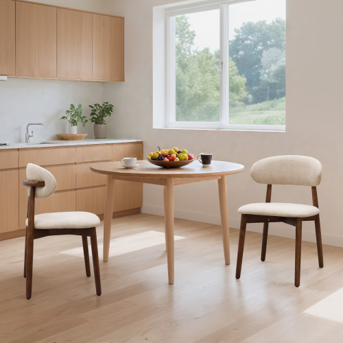 Set of 2 Light Camel Flannelette Dining Chairs, Walnut Solid Wood Leg Armless Chairs for Kitchen & Restaurant