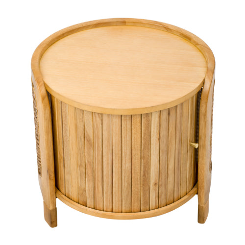 Round Rotating Coffee Table Rattan Hidden Storage MDF Modern Living Room Table