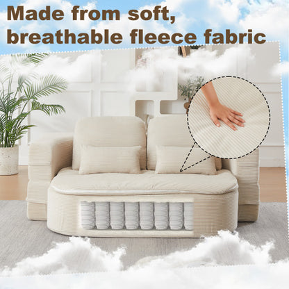 75 inch  Corduroy Convertible Floor Sofa Bed with Built-in Blanket & 4 Pillows
