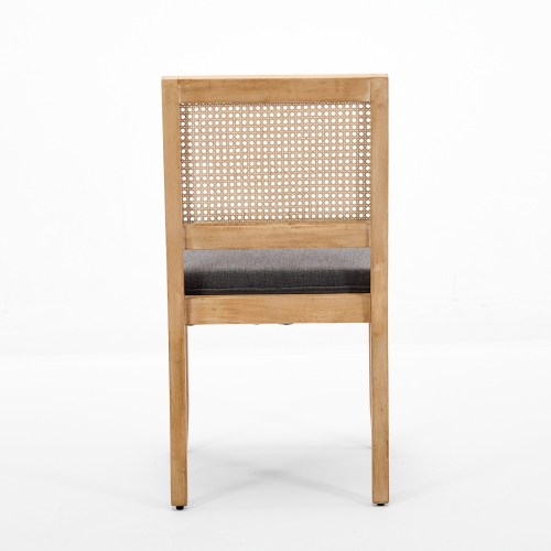 Set of 2 Gray Farmhouse Cane Rattan Dining Chairs, Solid Hardwood Frame Linen Upholstered Side Chairs 300 LBS Capacity