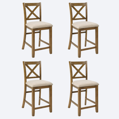 Counter Height Dining Chairs Set of 4, Oak, Upholstered Seat, X-Back, 23.8-Inch Seat Height