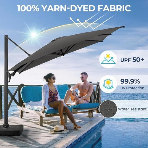 10 Ft Gray Square Large Cantilever Patio Umbrella with 360° Rotation & Tit Adjustment and Heavy Duty Offset Polyester Canopy Deck Umbrella without base.