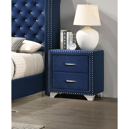 Pacific Blue Velvet 2-Drawer Nightstand