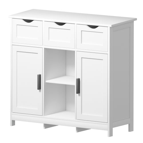 White Multi-Functional Wooden Storage Cabinet With 3 Drawers 2 Doors Adjustable Shelves Home Accent Cabinet