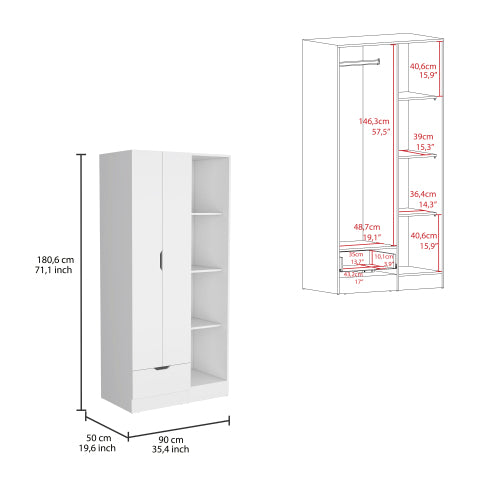 Armoire with 4-Tier Storage Shelves and 1 Drawer White