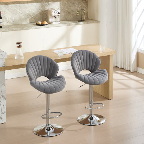 Bar Stools Set of 2 - Adjustable Barstools with Back and Footrest, Counter Height Bar Chairs for Kitchen, Pub -Grey