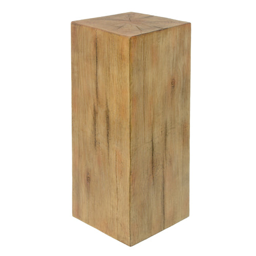 Wood-Look Square-Column MGO End Table, H33.75",Wood-Like Distressed Finish, Mix with Different Heights, Indoor Outdoor Use,Natural Color
