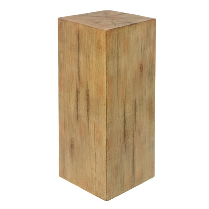 Wood-Look Square-Column MGO End Table, H33.75",Wood-Like Distressed Finish, Mix with Different Heights, Indoor Outdoor Use,Natural Color