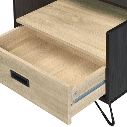 Oak & Black 1-Drawer Nightstand with Hairpin Legs