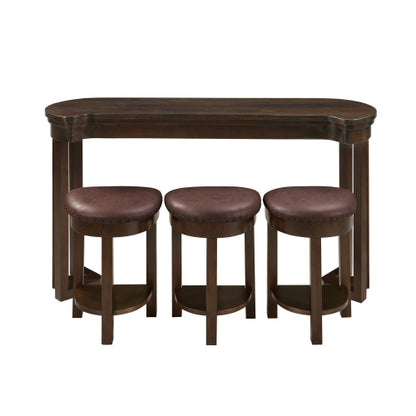 4 Piece Bar Table Set with3 PU Upholstered Bar Stools, Breakfast Table with 3 Padded Stools Solid Wood Counter Height Dining Table Set for Living Room, Dining Room.  Espresso