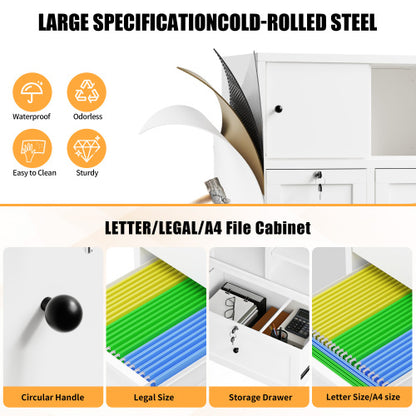 28inch  White Metal Filing Cabinet with Lock ¨C 2-Drawer Rolling File Cabinet