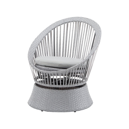 [Set of 2] 26.7" Modern Silver Grey Swivel Wicker Lounge Chair with PE Rattan and Iron Frame