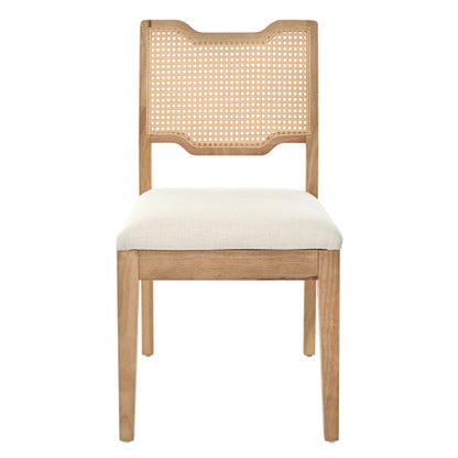 Set of 2 Natural Rubber Wood Farmhouse Rattan Back Counter Bar Stools, Beige Fabric Upholstered 19.2inch  Seat Height Chairs