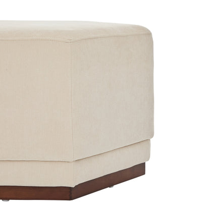 Modern Hexagon Chenille Ottoman, Beige Upholstered Footrest with Solid Wood Base, Fully Assembled Accent Stool