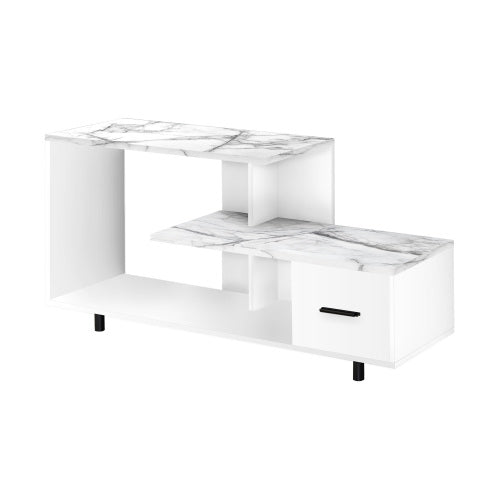 47.25 Inch Faux White Marble Art-Deco TV Console with Single Storage Drawer