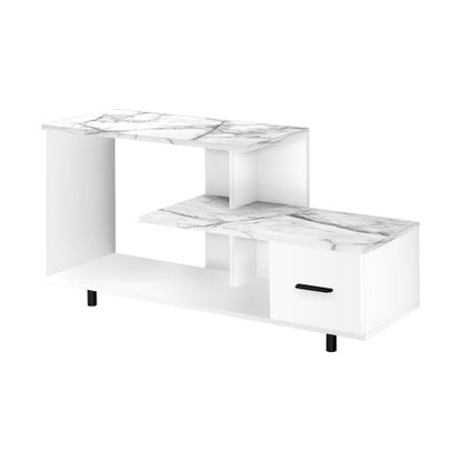 47.25 Inch Faux White Marble Art-Deco TV Console with Single Storage Drawer
