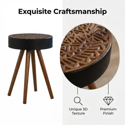 15.7inch  Mini Round Wooden Side Table, Brown & Black