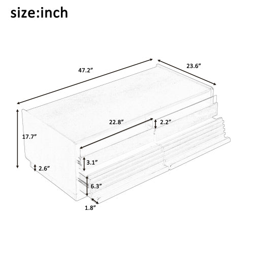 47.2 Inch Fluted Coffee Table with Drawers & Glass