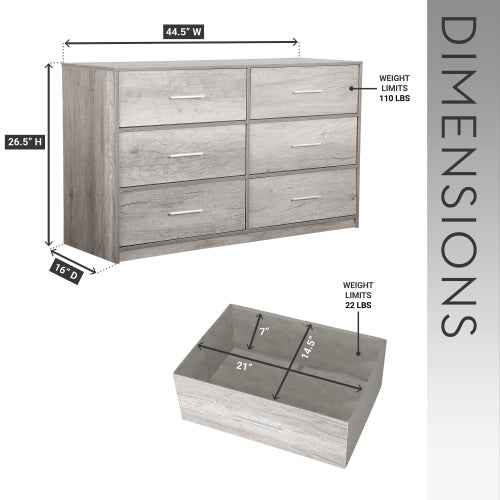 6-Drawer Dresser with Large Fabric Drawers, Grey
