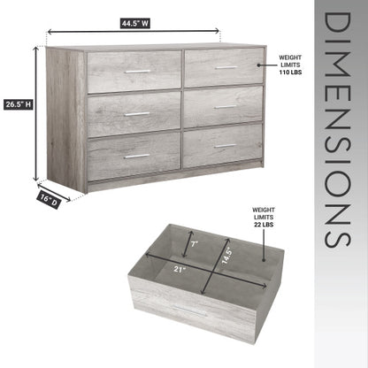 6-Drawer Dresser with Large Fabric Drawers, Grey