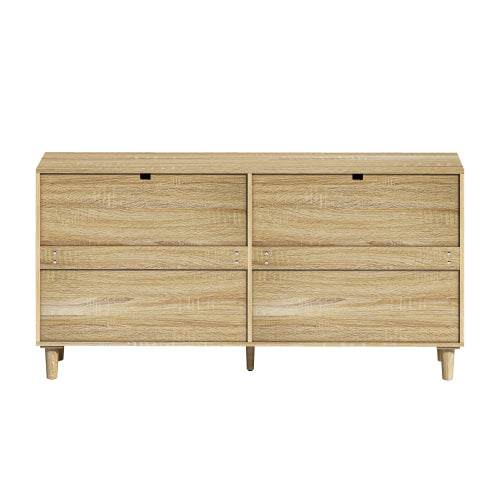 Natural Tone 6-Drawer Rattan Bedroom Storage Dresser With Metal Handle
