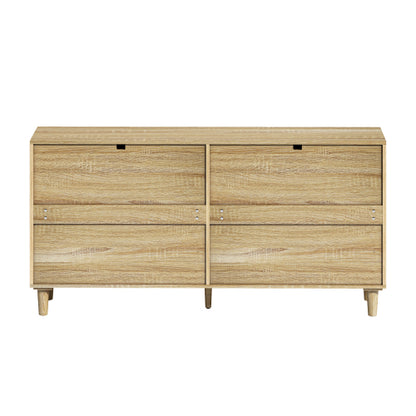 Natural Tone 6-Drawer Rattan Bedroom Storage Dresser With Metal Handle