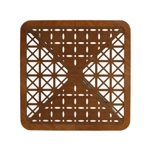 Modern Industrial Square Coffee Table Glass Top Metal Frame Wooden Accent Living Room Table