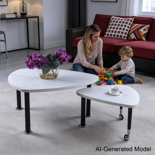 360°Rotatable Coffee Table, White Sintered Stone Top