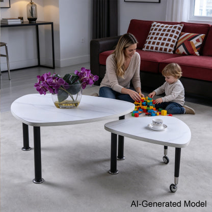 360°Rotatable Coffee Table, White Sintered Stone Top