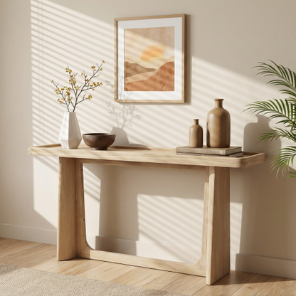 Farmhouse Console Table with Tray Top Design, Solid Wood Frame for Entryway, Living Room or Sofa Back, Natural