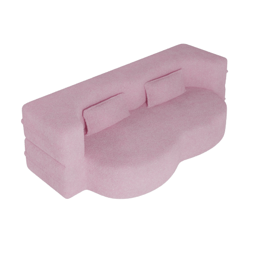 Pink Full-Size Sherpa Fleece Convertible Floor Sofa Bed, 2 Pillows, No Assembly