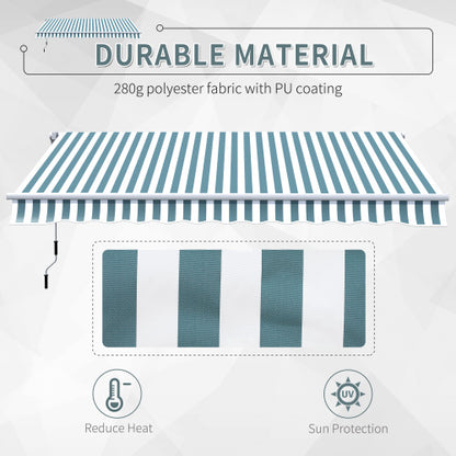 Outsunny 12' x 10' Retractable Awning Patio Awnings Sun Shade Shelter with Manual Crank Handle, 280g/m² UV & Water-Resistant Fabric and Aluminum Frame for Deck, Balcony, Yard, Green and White