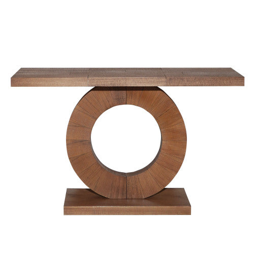 53.2in Modern Minimalist Wooden Console Table Circular Base Wooden Console Table  ¨C Elegant Decorative Accent for Entryway, Living Room, and Hallway