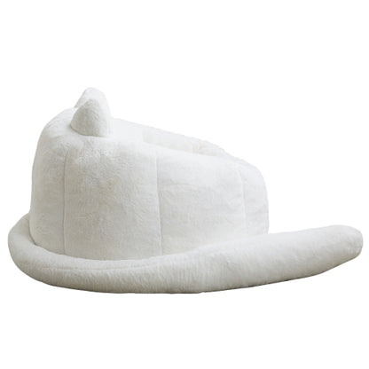 White Cat-Shaped Adult Bean Bag Sofa,High-Density Foam,No Assembly
