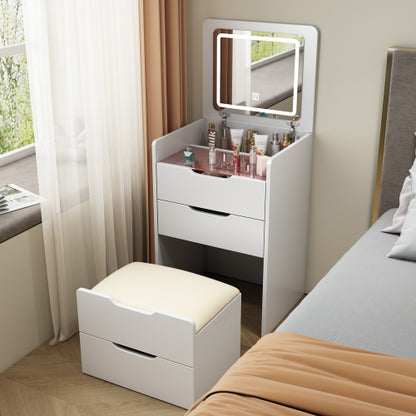( 48CM ) 3 in 1 Vanity Desk with Plip Top Mirror, Small Make Up Vanity Set with Visible Glass Desktop, Compact Makeup Vanity with 3 Drawers, Dressing Table for Bedroom ( WHITE COLOR )