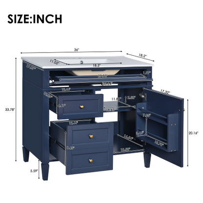 36'' Bathroom Vanity with Top Sink, Modern Bathroom Storage Cabinet with 2 Drawers and a Tip-out Drawer, Single Sink Bathroom Vanity