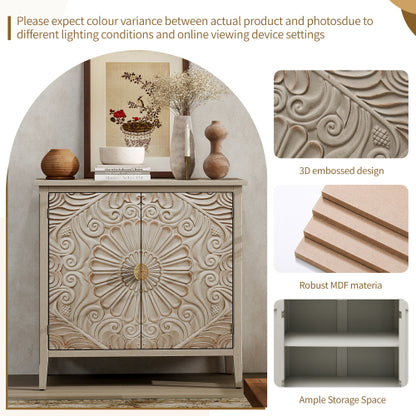American Style 2-Door Wooden Storage Cabinet Relief Pattern Cabinet With Adjustable Layer Anti-Dumping Design