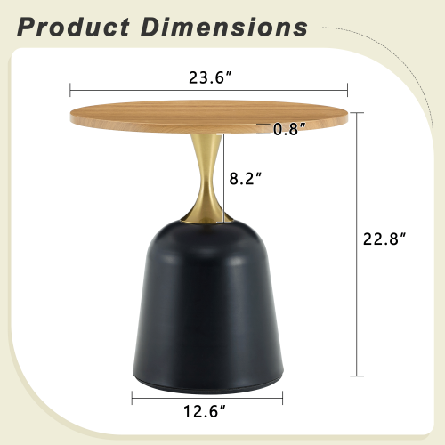 23.6inch  Round Metal Base Side Table Wood Grain Modern Nordic Accent Sofa Table