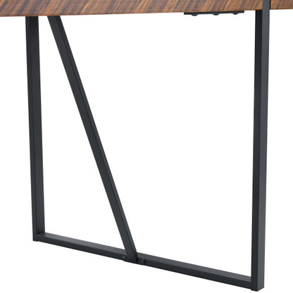 Retro Dining Table with Fishbone Textured Top & Black Metal Legs