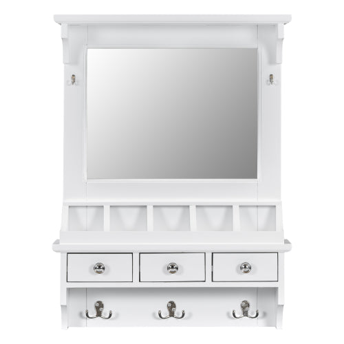 Floating Makeup Vanity with Big Mirror, Wall-Mounted Storage Vanity with Drawers, Pockets & Hooks, Space-Saving Decorative Home Organizer for Small Space, White