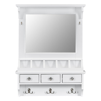 Floating Makeup Vanity with Big Mirror, Wall-Mounted Storage Vanity with Drawers, Pockets & Hooks, Space-Saving Decorative Home Organizer for Small Space, White