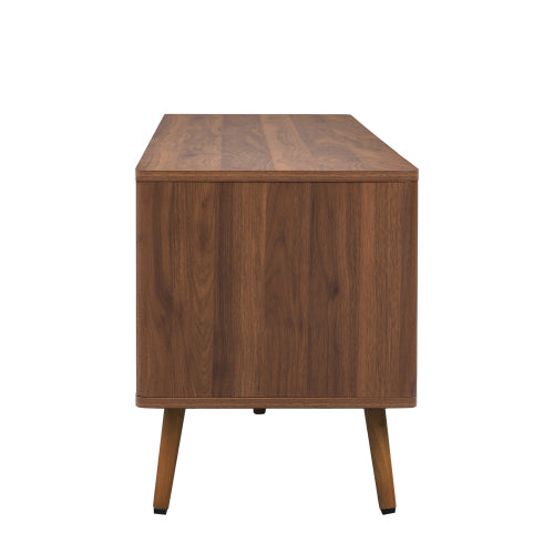 70.8 Inch Walnut Mid-Century Wood Grain TV Stand 2 Drawer Media Console Up To 80 Inch TV