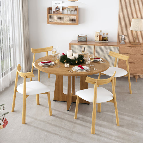 47 Inch Round Farmhouse Dining Table, Oak Finish