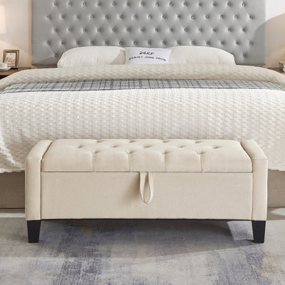 Ottoman with Storage, Storage Ottoman Bench with Safety Hinge 350 lbs Weight, Upholstered Entryway Bench with Seating for Bedroom, Living Room - Beige