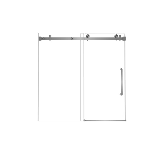 Frameless Single sliding shower door 56-60 "W x 60" H, 1/4 "(6 mm) Clear Tempered Glass, Explosion Proof Film, Stainless Steel Handle Square Tube Track ,Brushed Nickel