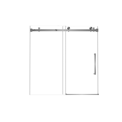 Frameless Single sliding shower door 56-60 "W x 60" H, 1/4 "(6 mm) Clear Tempered Glass, Explosion Proof Film, Stainless Steel Handle Square Tube Track ,Brushed Nickel