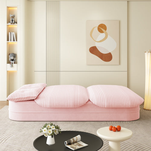 78.7-Inch Baby-Pink Convertible Corduroy Sleeper Floor Sofa-Bed with Zip-On Blanket & 2 Pillows No-Assembly